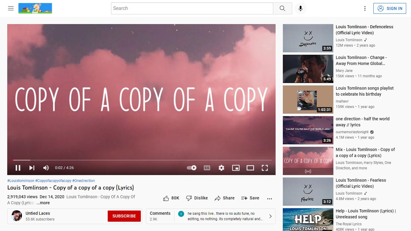 Louis Tomlinson - Copy of a copy of a copy (Lyrics) - YouTube